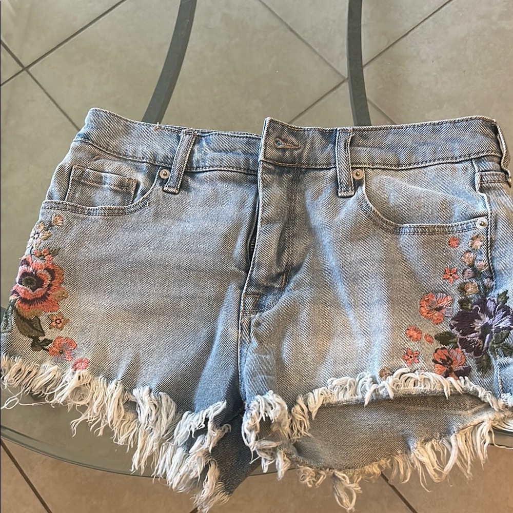 Floral Embroidered Denim Shorts